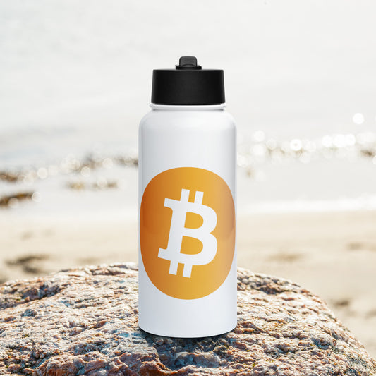 Edelstahl Bitcoin Trinkflasche mit Strohhalm