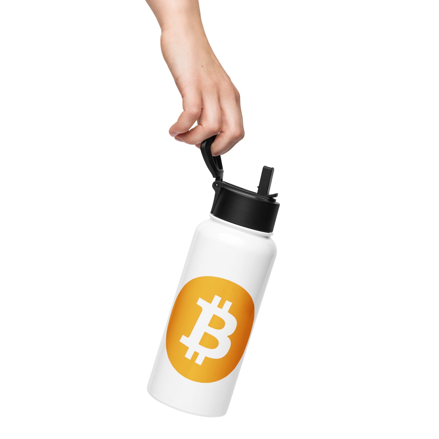 Edelstahl Bitcoin Trinkflasche mit Strohhalm
