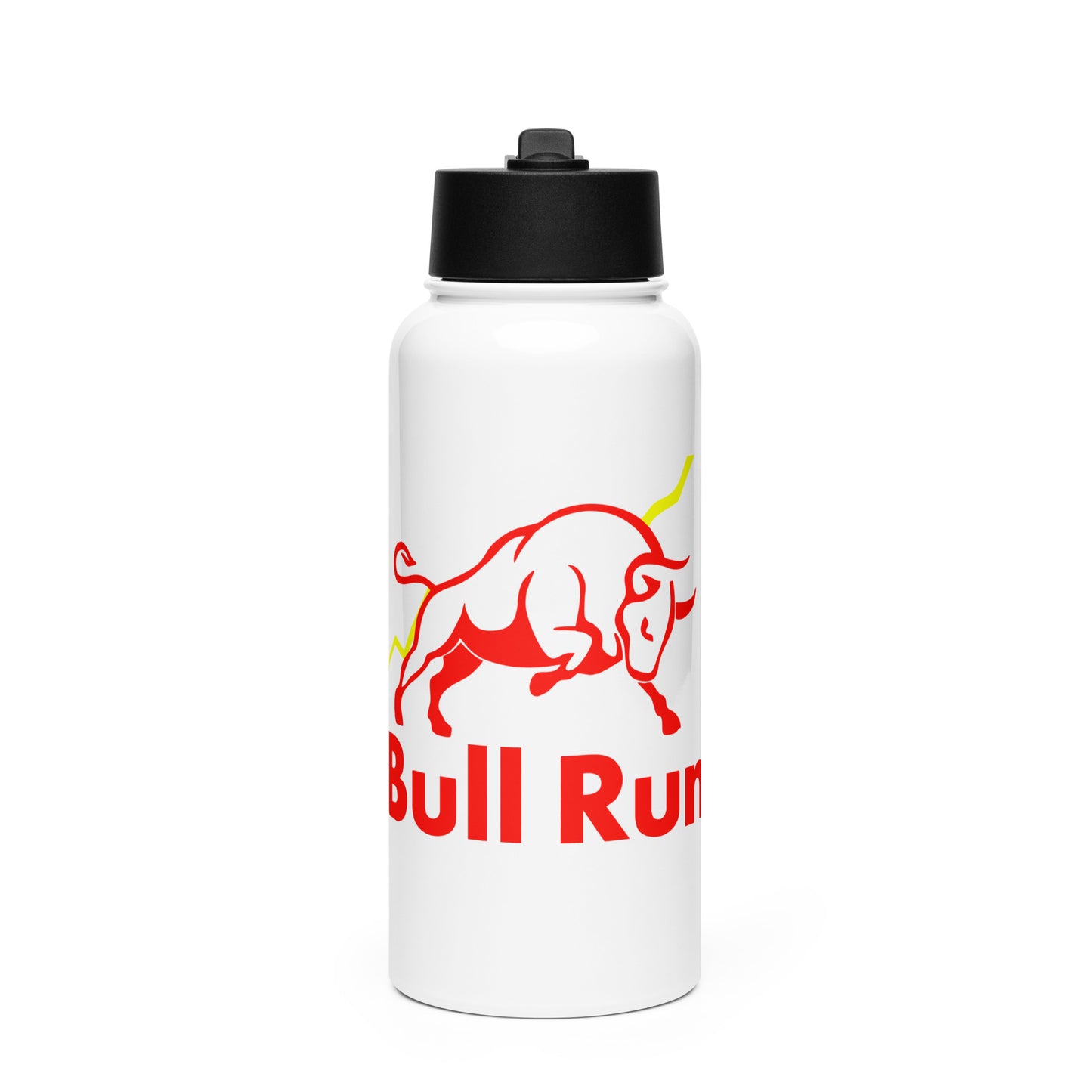 Edelstahl Bull Run Trinkflasche mit Strohhalm