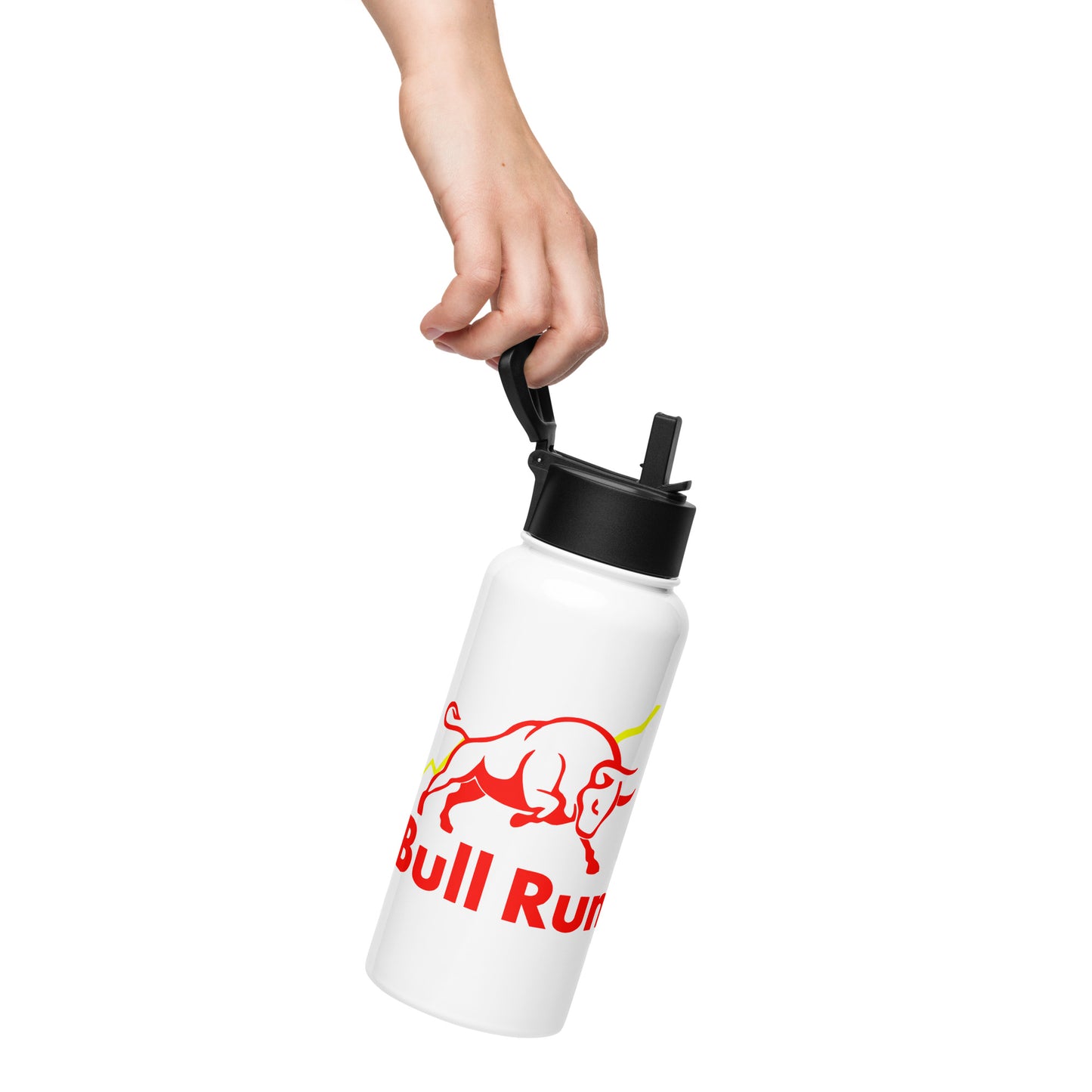 Edelstahl Bull Run Trinkflasche mit Strohhalm