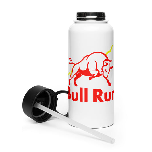 Edelstahl Bull Run Trinkflasche mit Strohhalm
