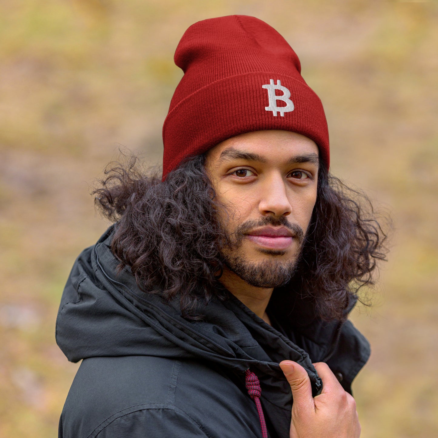 Herren Bitcoin Logo Beanie Weiss
