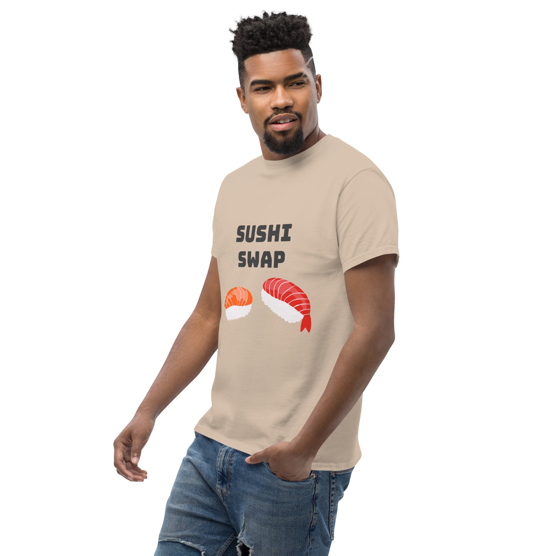 Herren Sushi Swap T-Shirt – beiges Krypto-Merch Shirt für Herren – AJHODL Fashion
